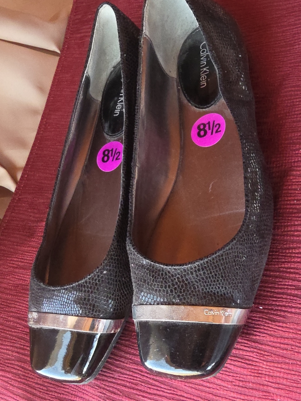 Calvin Klein Black Textured Ballet Flats with Glossy Cap Toe